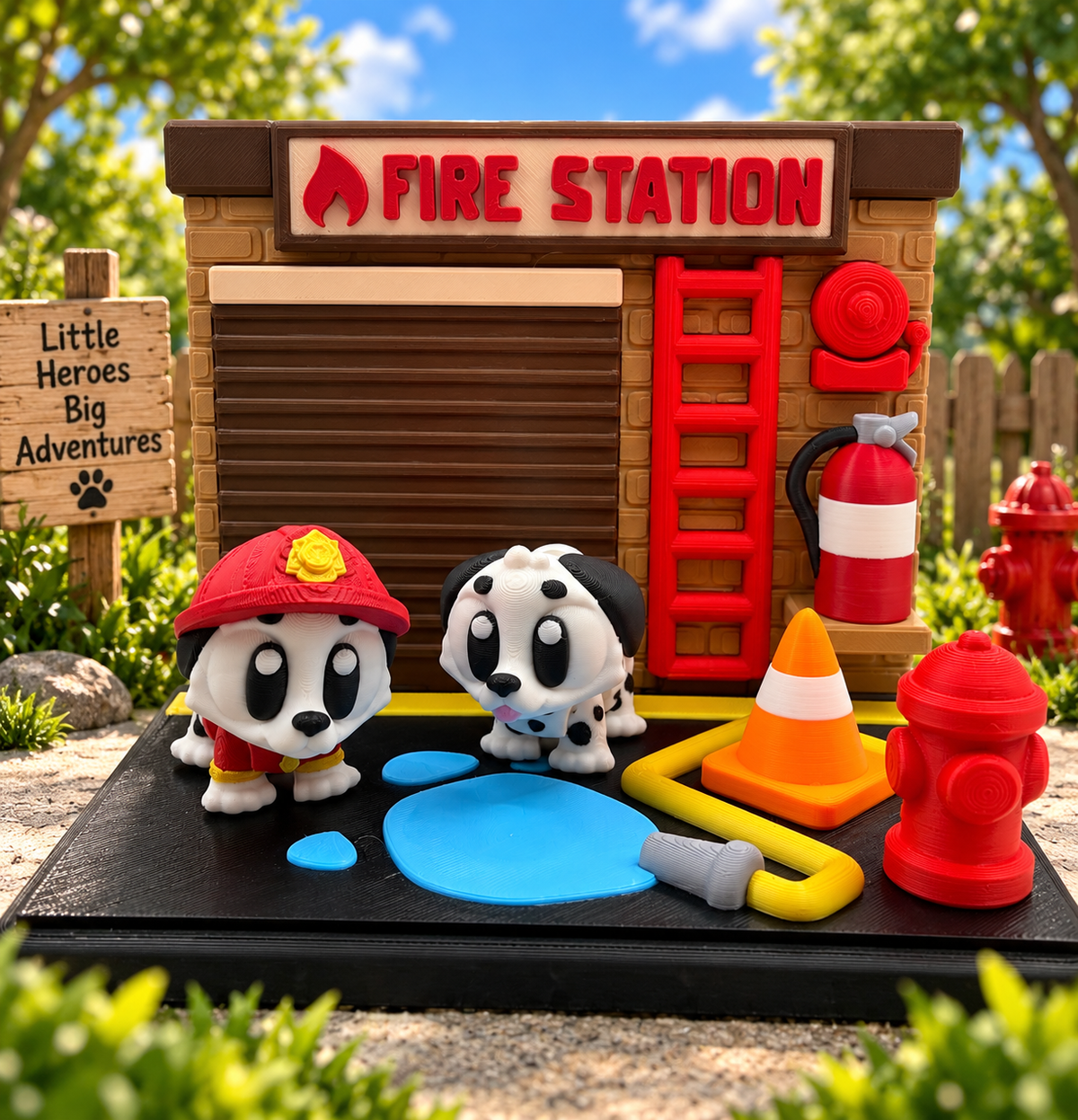 3D Printed Fire Fighter Dalmatian Animal Playset Articulated