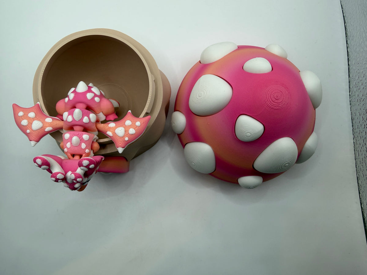 3D Printed Mushroom Dragon & Egg Set Articulated