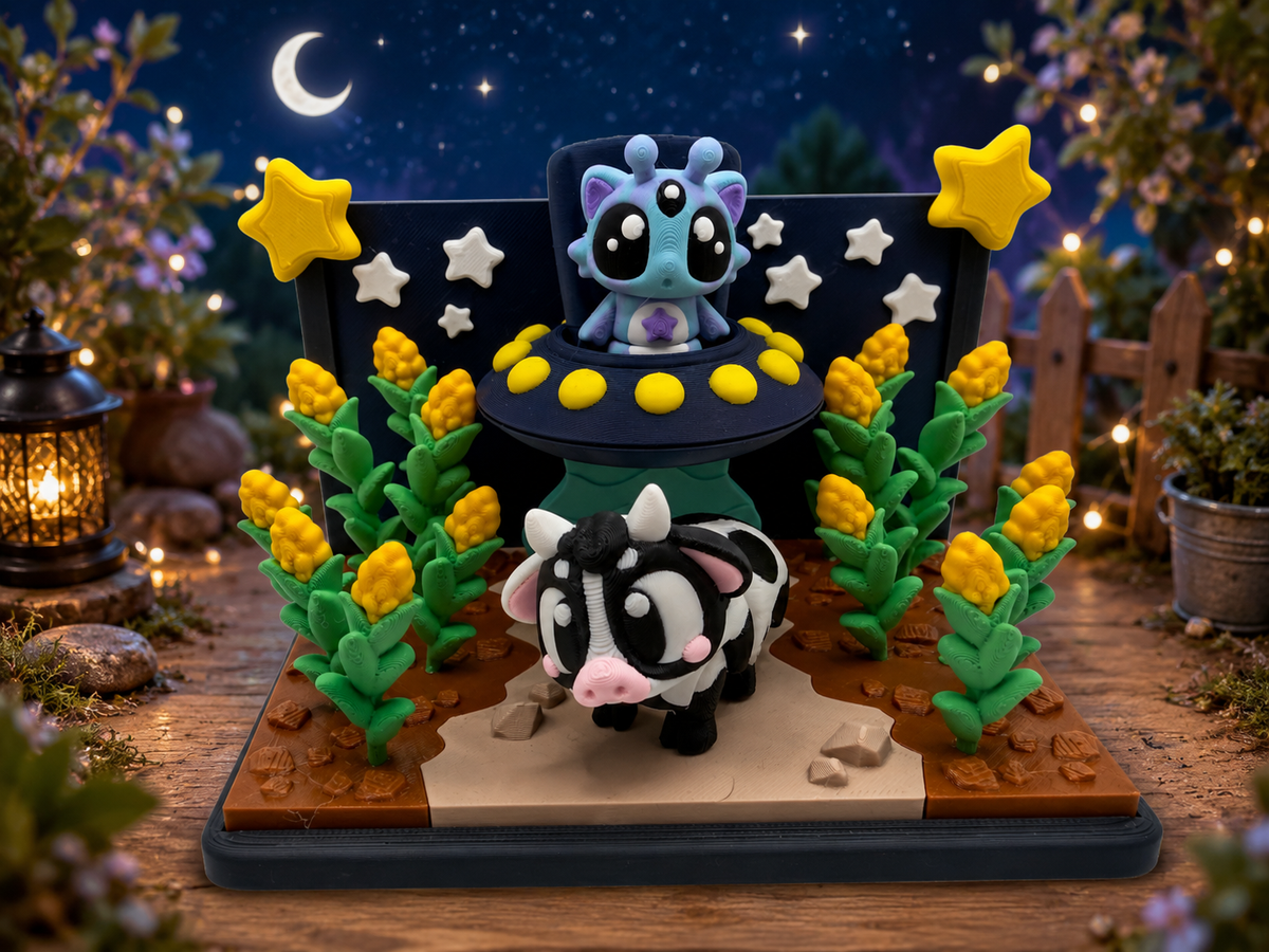 3D Printed Alien & Cow Abduction Animal Playset Articulated