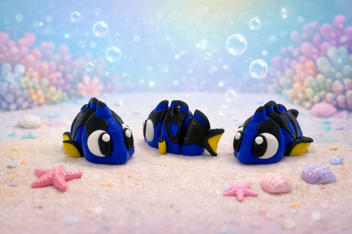 3D Printed Blue Tang Articulated Keyring