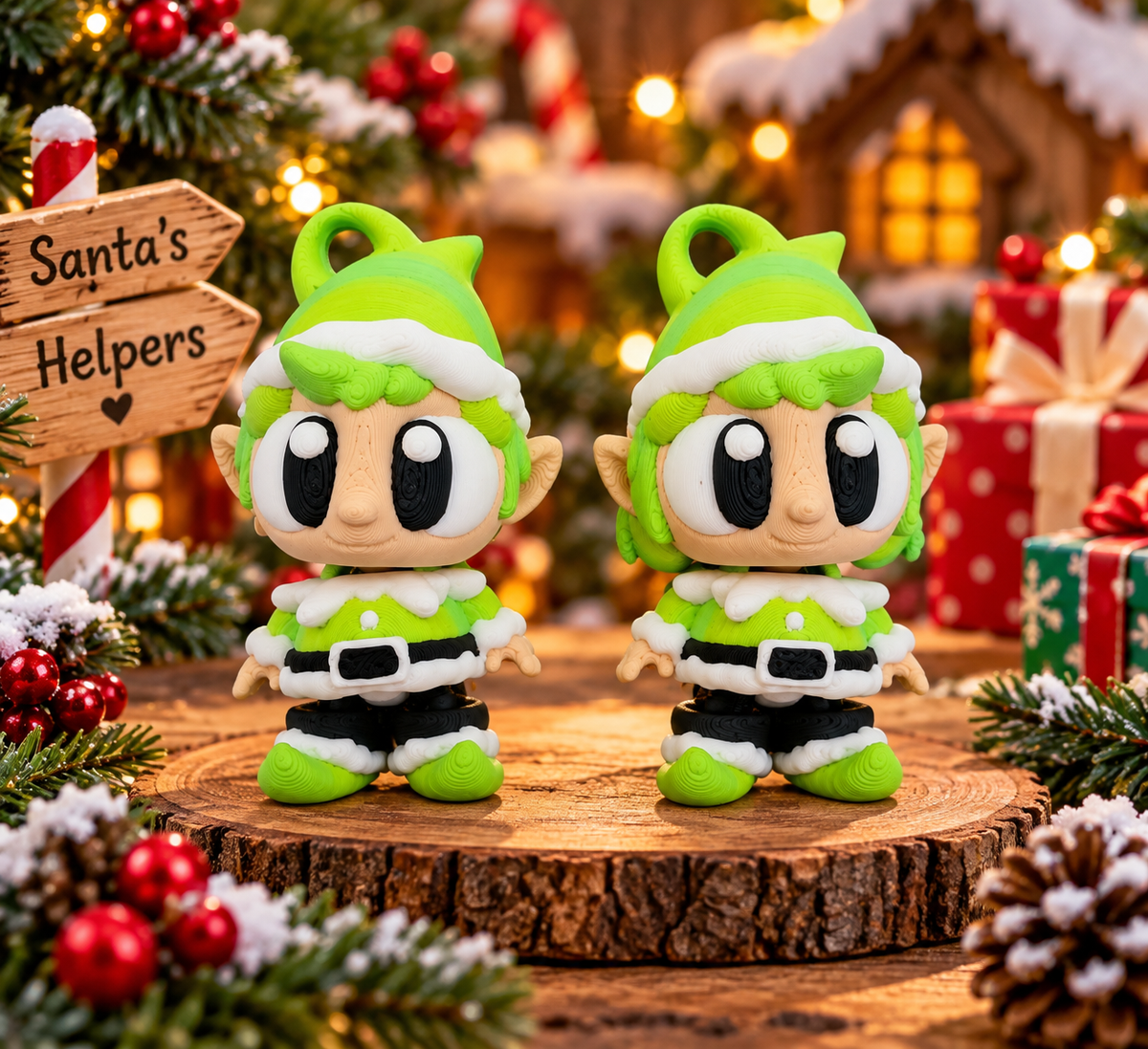 3D Printed Christmas Elves Articulated Keyring