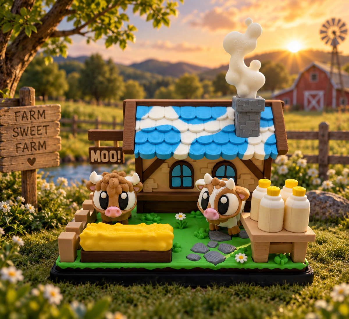 3D Printed Highland Cow Playset Articulated
