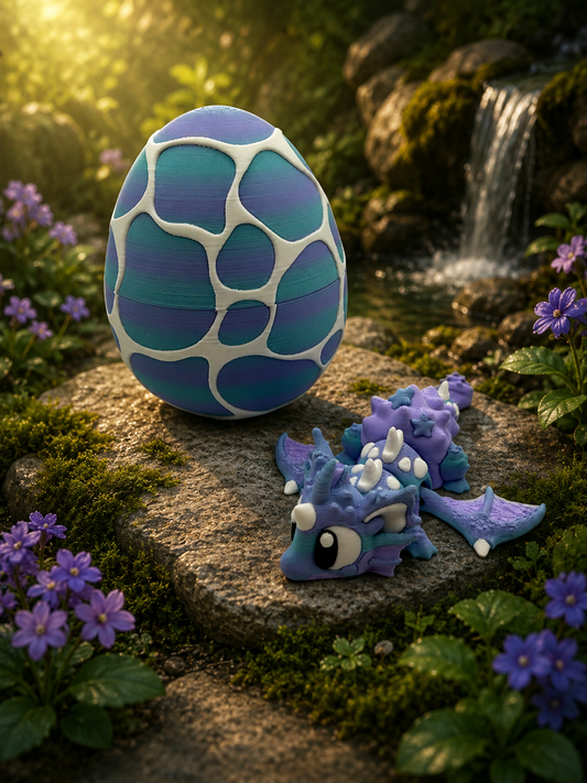 3D Printed Seashell Dragon & Egg Set Articulated