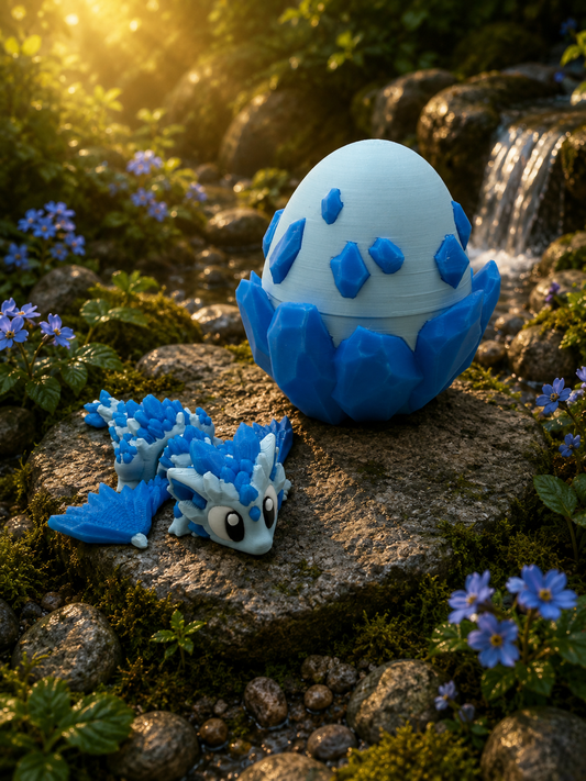 3D Printed Crystal Dragon & Egg Set Articulated