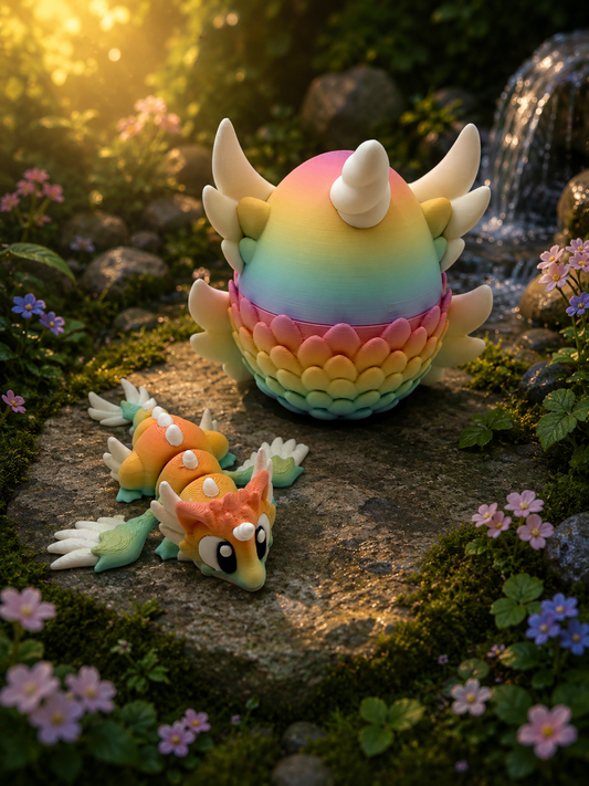 3D Printed Celestial Dragon & Egg Set Articulated