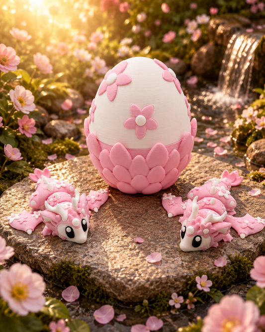 3D Printed Cherry Blossom Dragon & Egg Set Articulated