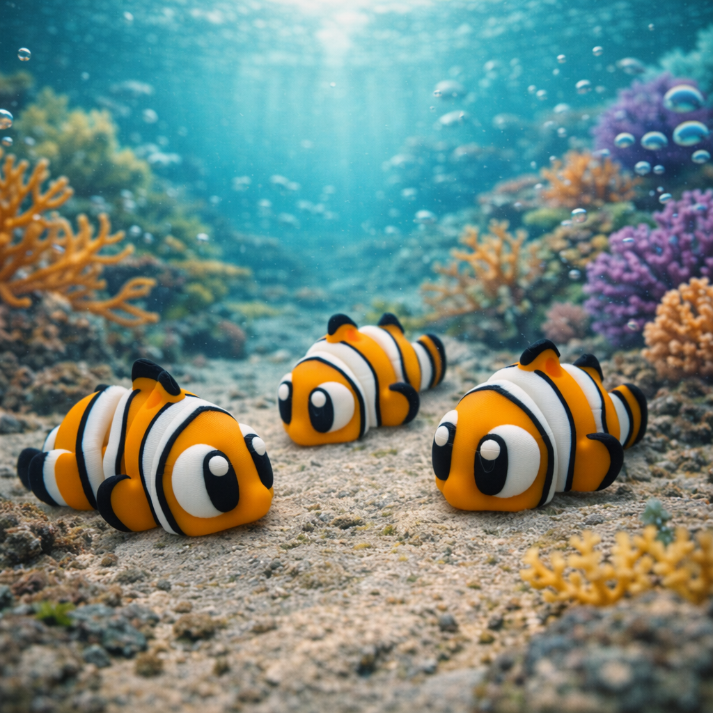 3D Printed Clown Fish Articulated Keyring