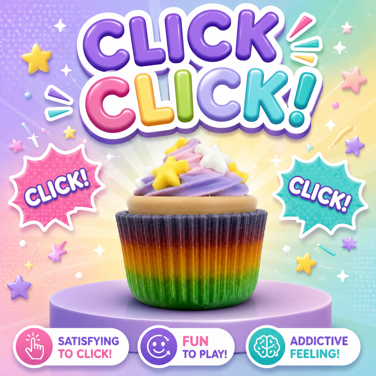 3D Printed Rainbow Cupcake Clicker