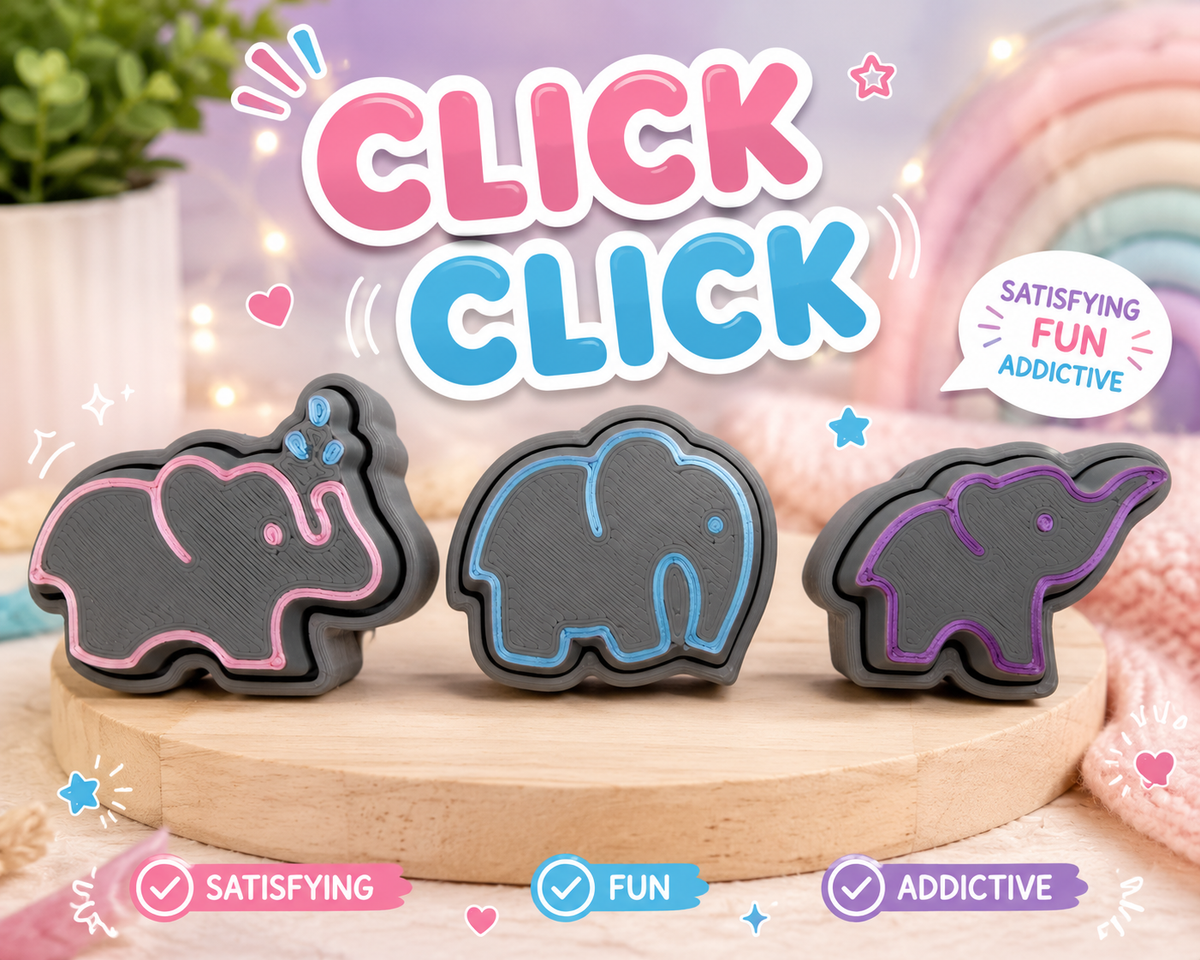 3D Printed Elephant Set of 3 Clickers