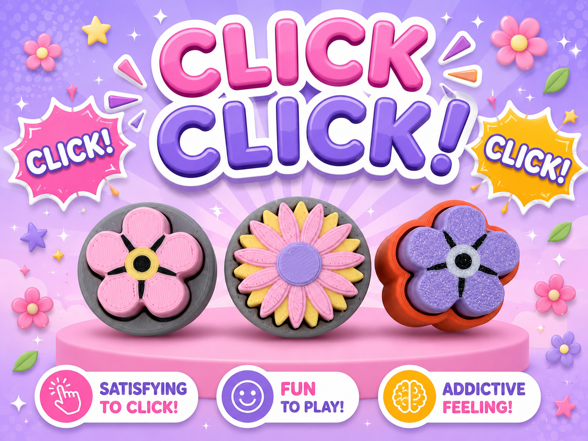 3D Printed Flowers & Pot set of 3 Clickers