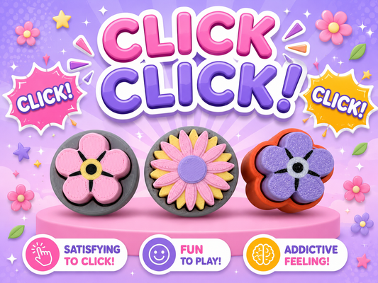 3D Printed Flowers & Pot set of 3 Clickers