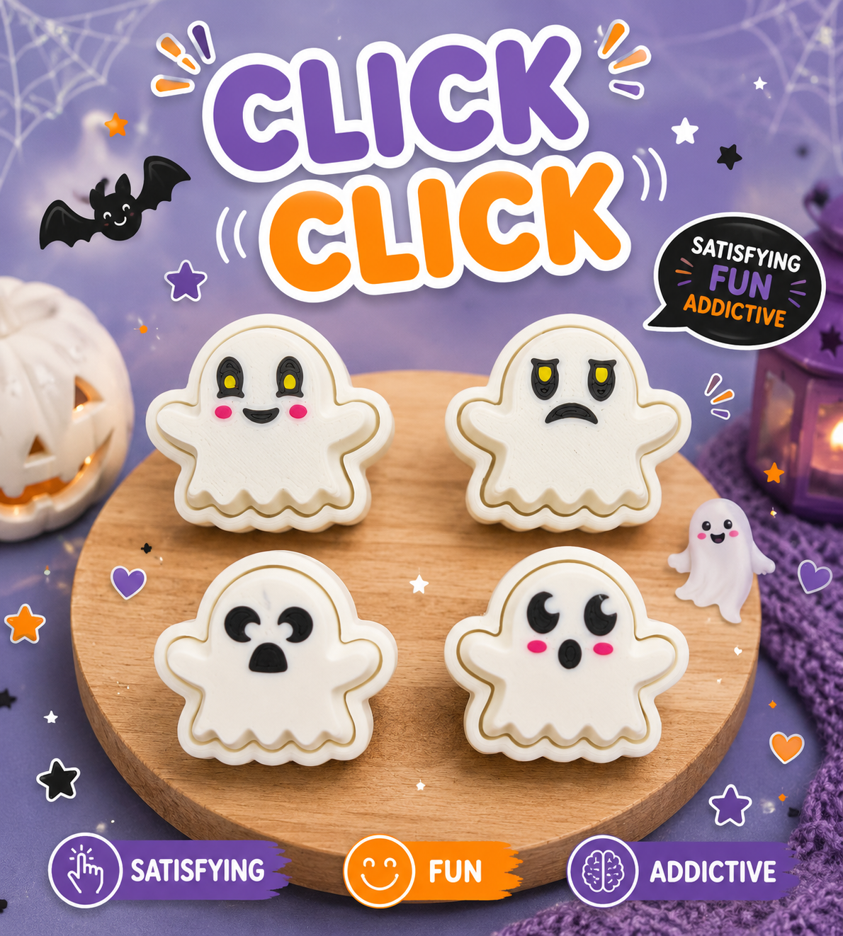 3D Printed Ghosts Set of 4 Clickers
