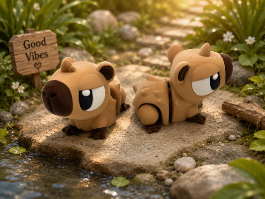 3D Printed Capybara Palm Pet Desk Buddy Articulated Medium Size