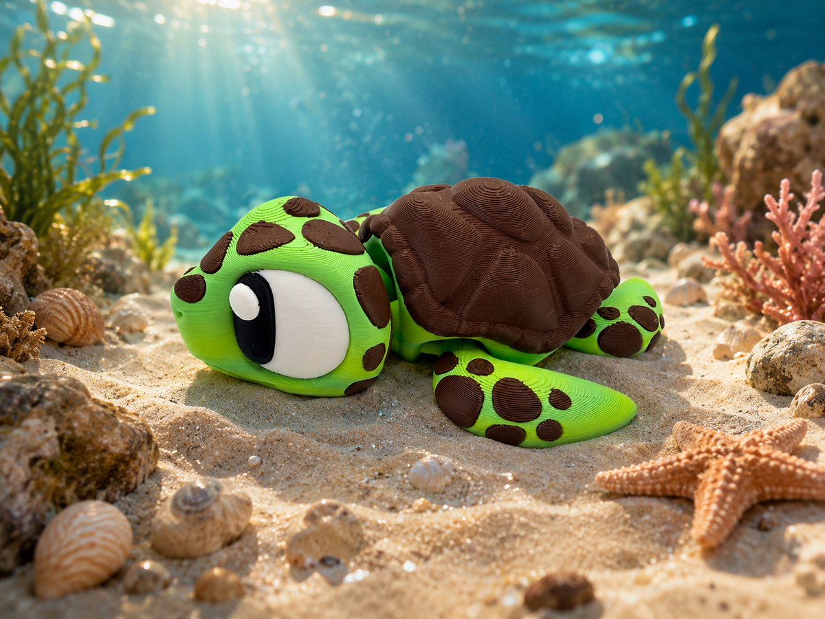 3D Printed Sea Turtle Palm Pet Desk Buddy Articulated Medium Size