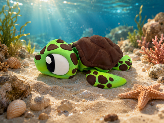 3D Printed Sea Turtle Palm Pet Desk Buddy Articulated Medium Size