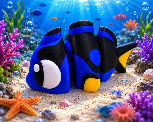 3D Printed Blue Tang Fish Palm Pet Desk Buddy Articulated Medium Size