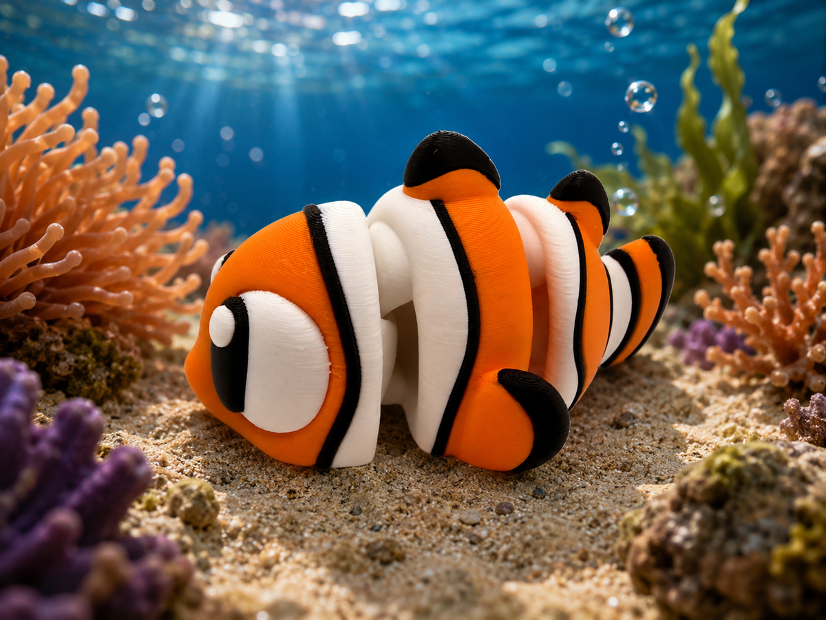3D Printed Clown Fish Palm Pet Desk Buddy Articulated Medium Size