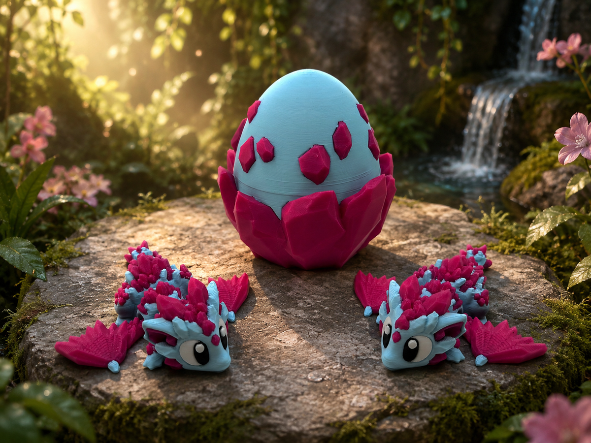 3D Printed Crystal Dragon & Egg Set Articulated