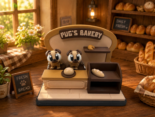 3D Printed Pug Bakery Animal Playset Articulated Flexi Fidget.
