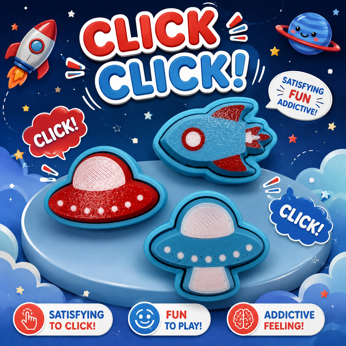 3D Printed Space Explorers Set of 3 Clickers